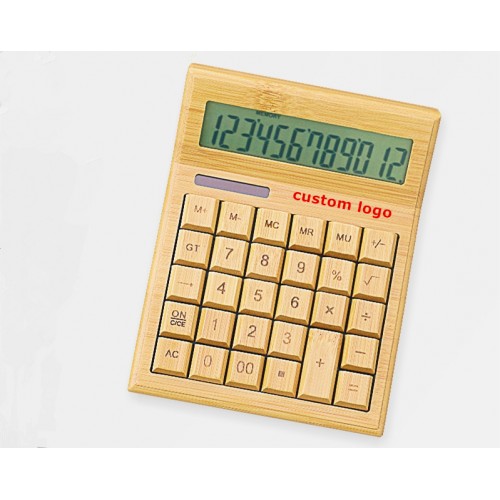 Solar Power Bamboo Calculator Multifunctional OEM Logo Free IBW-BT001